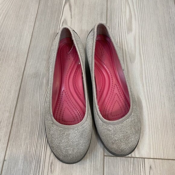 Crocs Busy Day Dual Comfort Wedges Gray Fabric Slip-On Shoes Sz 8 - Picture 3 of 7